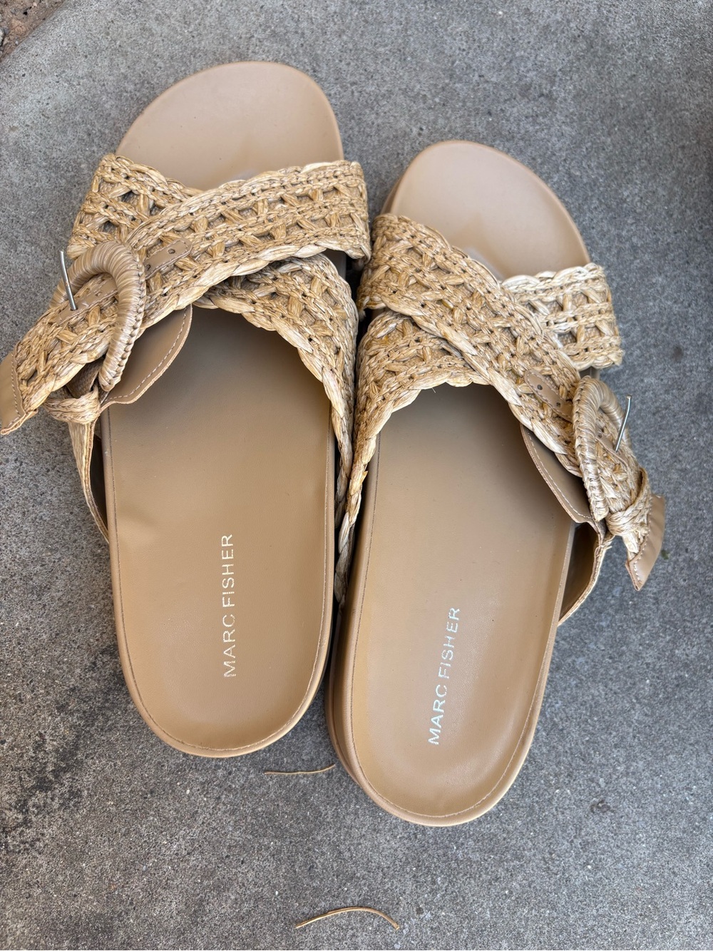 Marc Fisher Natural Tan Braided Slide Sandals